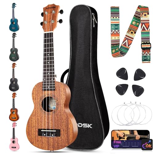 AODSK Soprano Ukulele for Beginner 21 Inch Ukelele with Gig Bag Strap Nylon String 4 Picks Holiday...