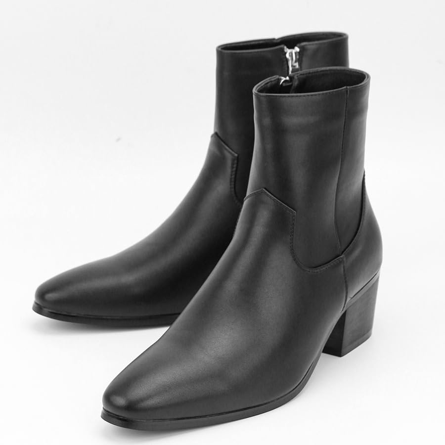 MGGMOKAY Botas Chelsea Para Hombre Cuero Zapatos De Vestir Tacón Alto Botas Con Cremallera