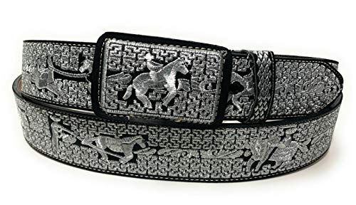 Cinto Charro Bordado de Piel para Hombre Suertes charras, Men's Belt Embroidered color syver
