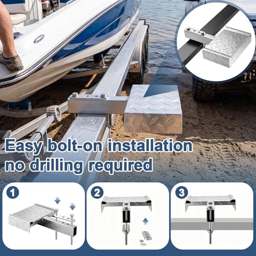 Image of 6 inch x 9 inch Boat Trailer Step with Nonslip Surface Galvanized Steel Heavy Duty Boat Trailer Steps for The Tongue Fits for 4 inch x 3 inch Frame
