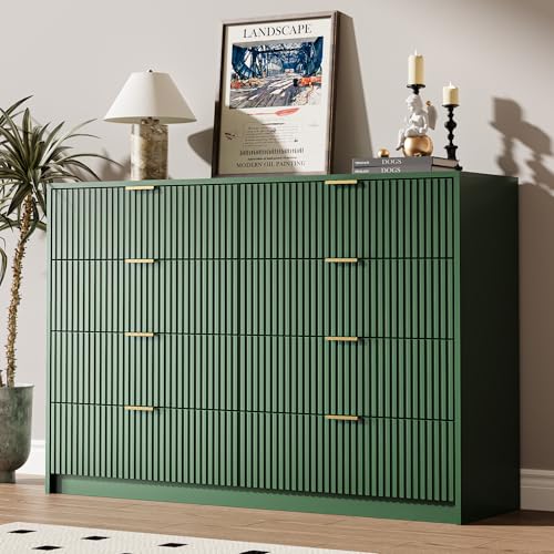 Image of MAISONARIA Green Dresser for Bedroom, 8 Drawer Double Dresser, Modern Chest of Drawers for Bedroom, Living Room, Entryway and Closet, 55 inch L x 15.7 inch D x 37.4 inch H