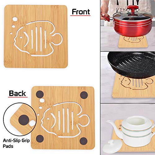 Image of HOKIPO Eco-Friendly Bamboo Wooden Coasters for Home Pan Pot Holder for Dining Table Heat Pad for Kitchen - Pack of 2 (AR2820-D2)