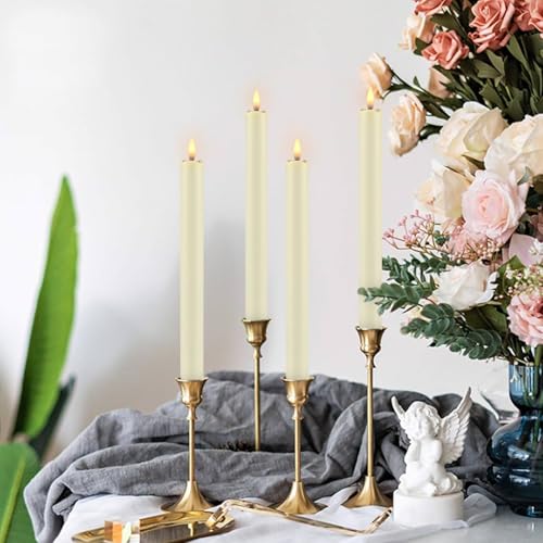 Image of YOROXRG 24 Pack LED Flameless Taper Candles with Timer, Dripless Fake Candlesticks with 3D Flickering Flame, 9.6 Inches White Window Candle for Fireplace Christmas Halloween(Ivory)