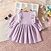 Girl's Crewneck Long Sleeve Dress with Ruffle Trim Splicing Lace A-Line Ruched Dress High Elastic Plain Dresses,Purple,18 Months