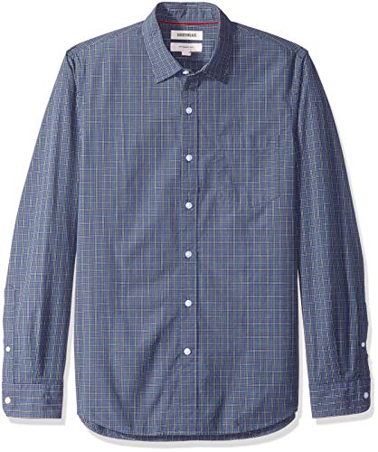 Amazon Brand - Goodthreads Men's Slim-Fit Long-Sleeve Poplin Small Scale Check Shirt, Indigo