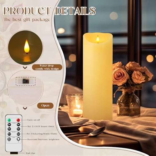 Image of Retisee 2 Pcs Extra Large Flameless Candles 4.7 x15 LED Candles with Remote and Timer, Realistic Battery Operated Candles Big Pillar Flameless Candle for Wedding Christmas Home Decor