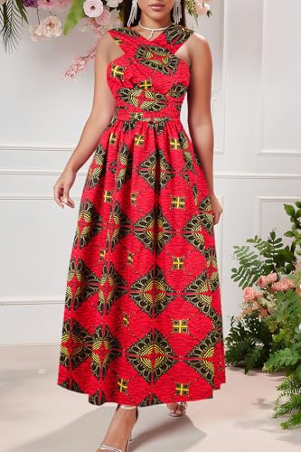 Vimoisa Women Sexy Boho African Long Maxi Dress V-Neck Multi-Way Pleated Floral Print Dresses3