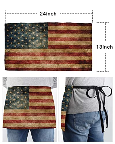 Yun Nist Waist Apron Server Aprons,Retro American Flag Stars Kitchen Women Apron With Pockets For Cooking Waitress #TOP5