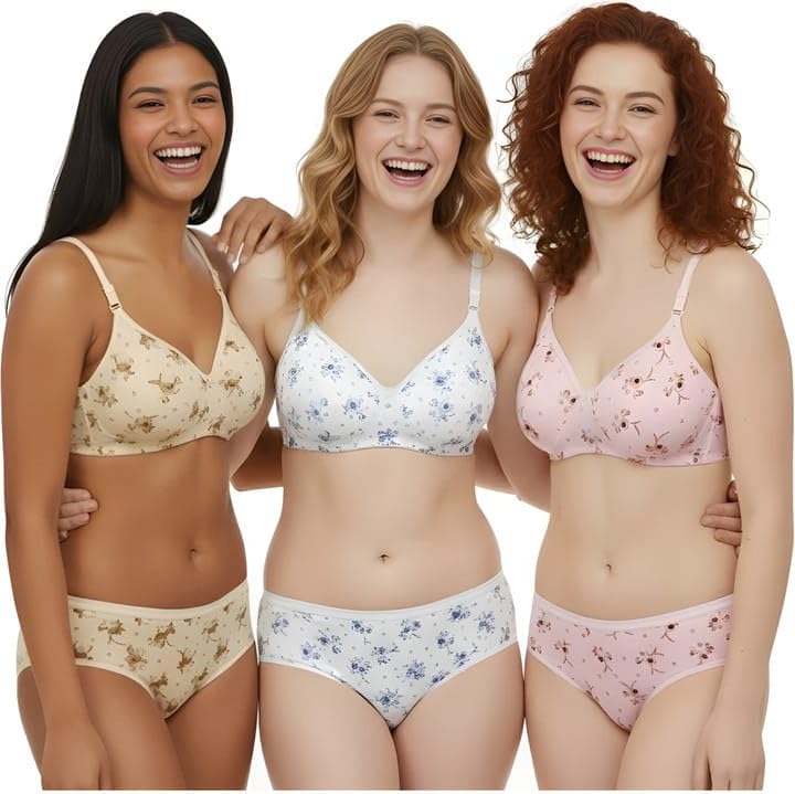 PAARU Women's Floral Print Paded Bra and Panty Set, Pack of 3-picture-17