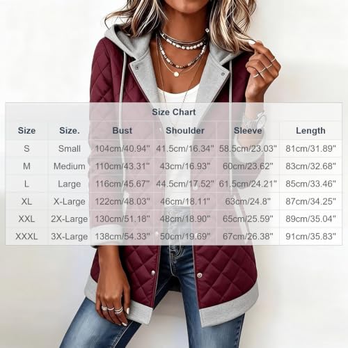 Quilted Jacket for Women Warm Mid Length Button Quilted Coat with Hood - image 4
