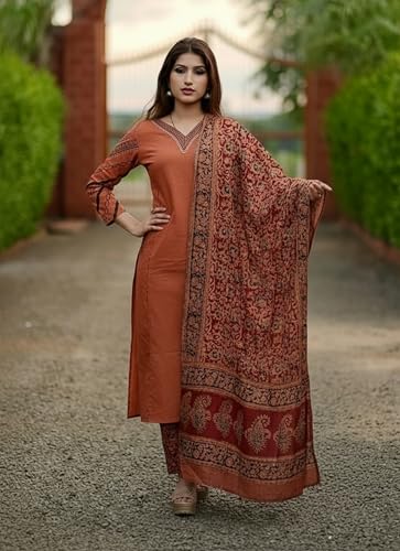 Image of ANNI Designer Women's Rayon Viscose Straight Kurta Set with Palazzo and Dupatta | Stylish Long Kurti Dress for Festive, Party, and Ethnic Wear