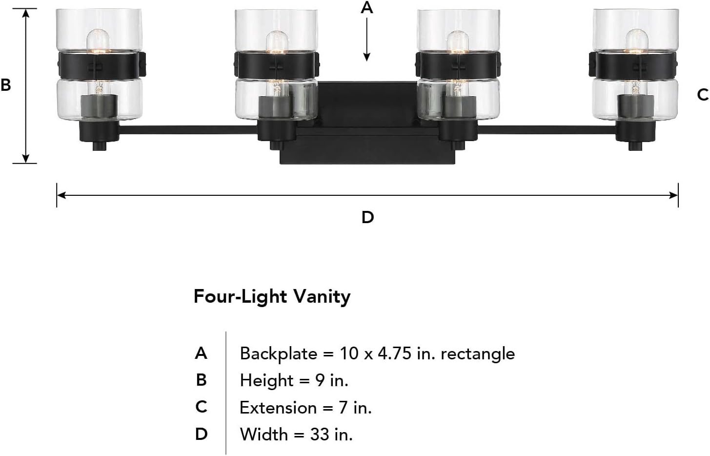 DESIGNERS FOUNTAIN Midnight 4-Light Bathroom Vanity Light Fixture, Matte Black, D222M-4B-MB
