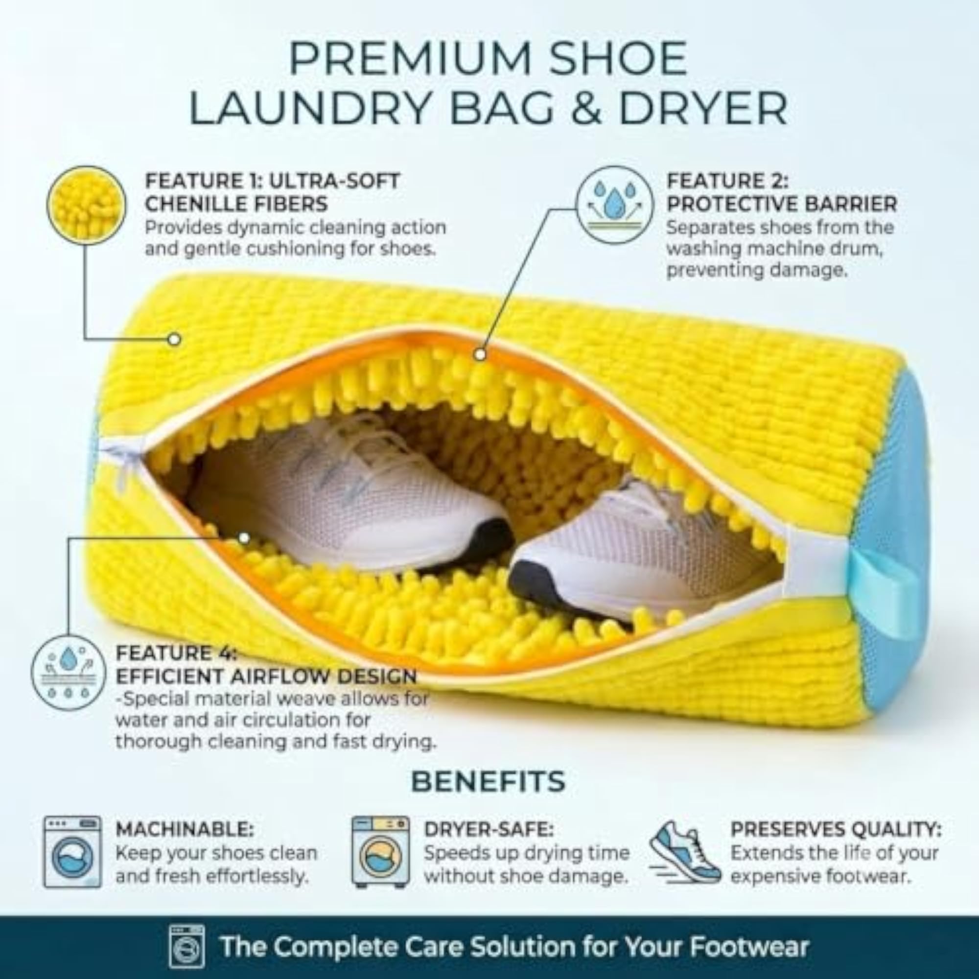Shoe Washing Machine Bag, Durable Zipper Mesh Bag for Sneakers