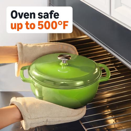 Image of Amazon Basics Enameled Cast Iron Dutch Oven Pot with Lid, Round, Dual Handles, Heavy-Duty, Oven Safe for Stews, Roasting, Baking, 7.3-Quart, Green