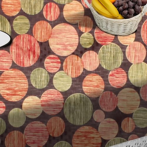 Image of The Furnishing Tree Waterproof PVC Rectangle Shaped 12 Seater Table Cover WxL 60x140 inches Abstract Pattern Multi Color with White Border lace