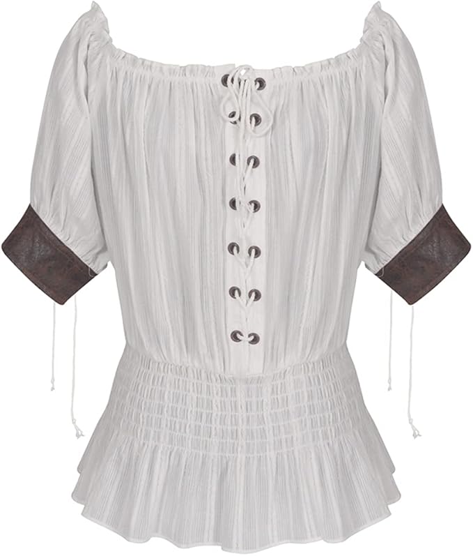 Cacycasa Womens Steampunk Pirate Shirt Renaissance Blouse Off The Shoulder Tops