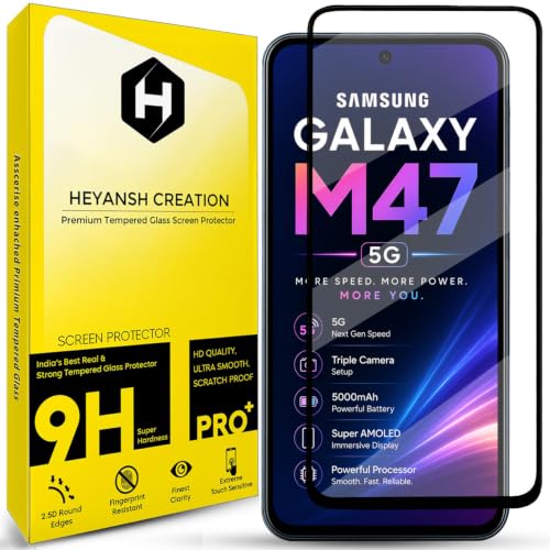 Image of Tempered Glass Screen Protector Compatible for Samsung Galaxy M47 5G with Edge to Edge Coverage and Easy Installation Kit, Pack of 1, Black