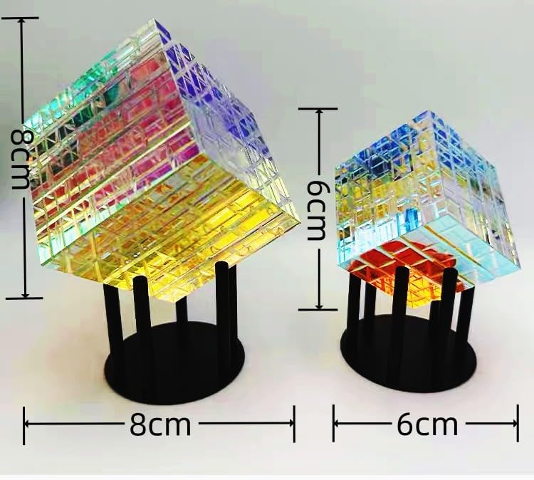 Miniatura 5 de Escultura mágica de cristal en forma de cubo croma, escultura creativa de tallado vertical dicroico para el hogar, arte, oficina, decoración del