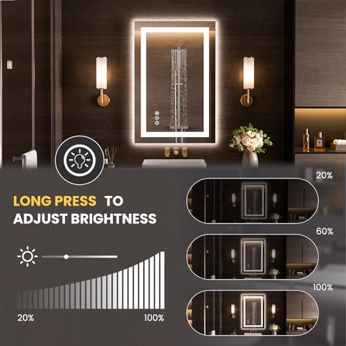 Image of LOAAO 20 inchx34 inch LED Bathroom Mirror with Lights, Anti-Fog, Dimmable, Backlit + Front Lit, Lighted Bathroom Vanity Mirror for Wall, Memory Function