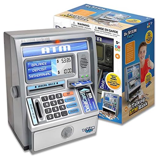 Ben Franklin Toys Kids Talking ATM Machine Savings Piggy Bank with Digital Screen, Electronic Calculator That Counts Real Money, and Safe Box for Kids, Silver