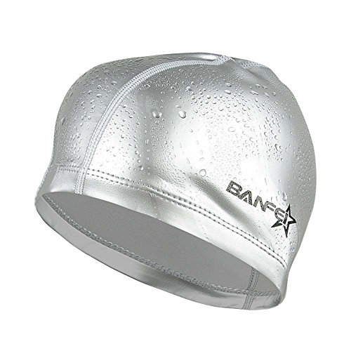 SHESHY Men Flexible Waterproof Moisture-proof Adult Size Swimming Cap Cotton Fiber Swimming hat (PU-Silver Grey)