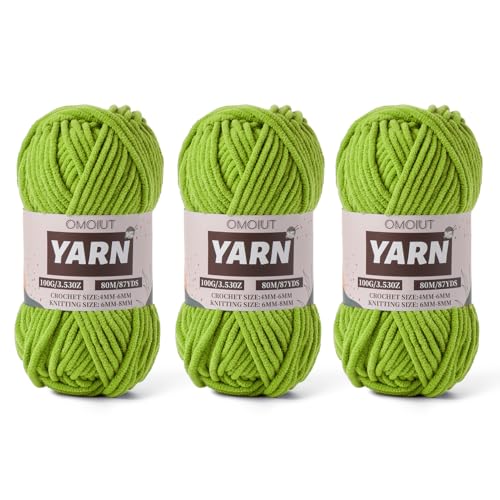 Image of Fluffy Chenille Yarn for Crocheting - Baby Yarn for Crocheting Soft Blanket - 3 Pack of 100g /(87.4yds) Crochet Amigurumi Chunky Yarns - Super Bulky 5 Velvet Yarns (3 Lime Green)