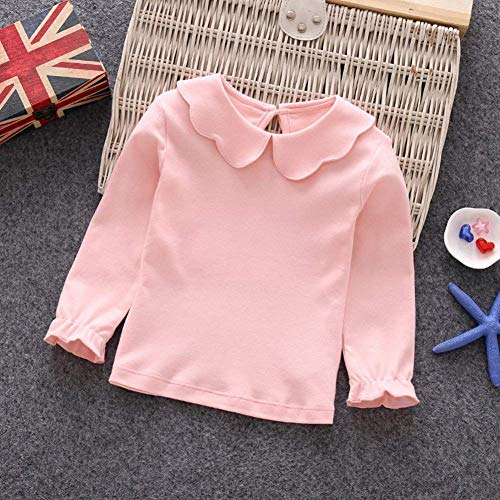 Image of Baby Girl Kids Blouses Long Sleeves Solid Color Doll Collar T-Shirt Top Bottom