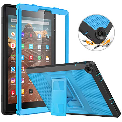 MoKo Case for All-New Fire HD 10 Tablet (7th Generation/9th Generation, 2017/2019 Release) - [Heavy Duty] Full Body Rugged Cover with Built-in Screen Protector for Fire HD 10.1 Inch, Blue & Dark Gray