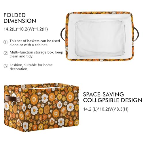 Image of Aslsiy Storage Basket Orange 60s 70s Style Nursery Bins Retro Floral Baby Box Canvas Clothes Shelf Basket Laundry Hamper Gift Baskets for Home Closet 1 Pcs
