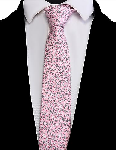 Image of GUSLESON Fashion 2.4 inch（6cm） Floral Skinny Tie for Men Slim Flower Print Cotton Necktie for Wedding Party