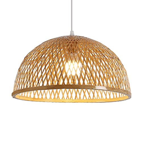 Lustre suspendu en bambou de 40cm ajustable, plafonnier rotin anti-éblouissement
