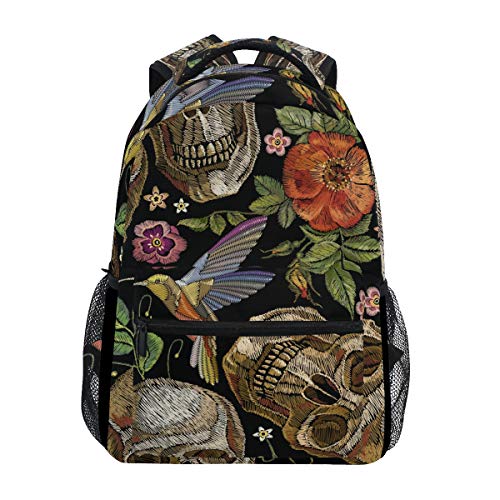 Ahomy Mochila escolar unisex con diseño de calavera gótica y rosas rojas