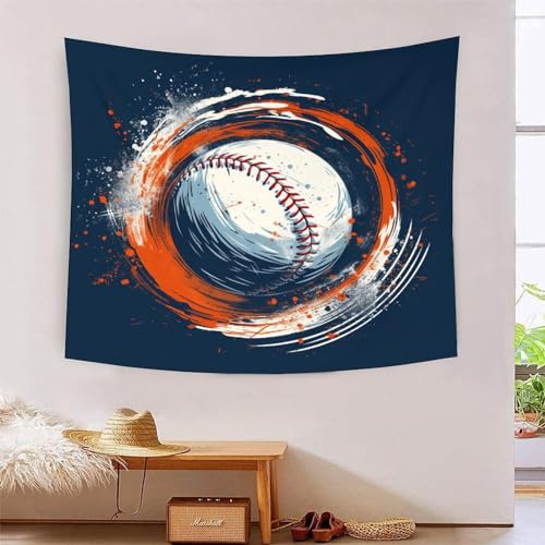 Tapisserie murale baseball effet 3D grand drap de plage et tenture deco salon 180x230