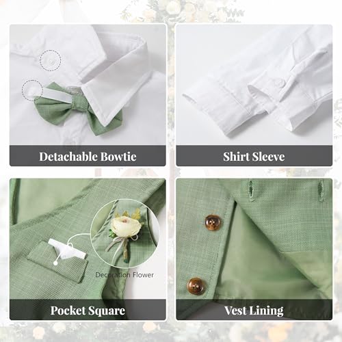 Image of Volunboy Baby Boys Formal Wedding Ring Bearer Outfits Toddler Gentleman Bowtie Vest Guest Suits Dress Shirt Pants Set