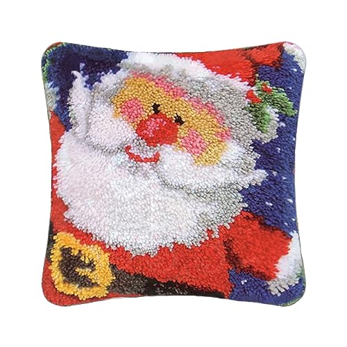 Gift2u Christmas Latch Hook Pillow Kits, 16x16in Latch Hook Cushion Cover, Throw Pillow Cover Latch Hook Craft Kit, Colorful Pattern Arts Crafts Crochet for Home Decoration