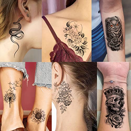 Rejaski 34 Sheets Large Rose Peony Temporary Tattoos For Women Thigh Half Arm Sleeve, Girls Temp Body Art Waterproof Tattoos Adults 3D Black Butterfly Floral, Fake Tattoos That Look Real And Last Long #TOP6