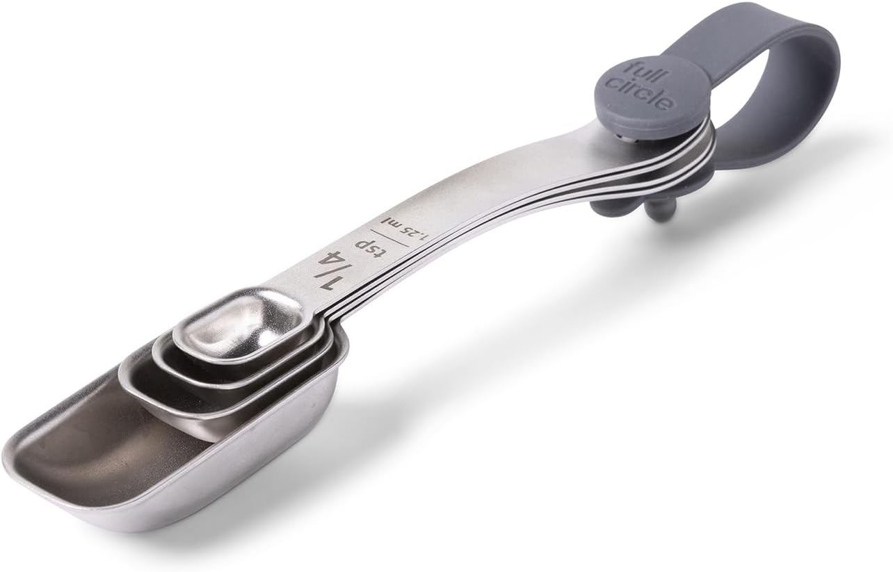 Full Circle Skinny Dip, Stainless Steel Measuring Spoons, 4-Piece Set – 1/4 tsp, 1/2 tsp, 1 tsp, and 1 Tbsp – Perfect for Spice Jars – Dishwasher Safe
