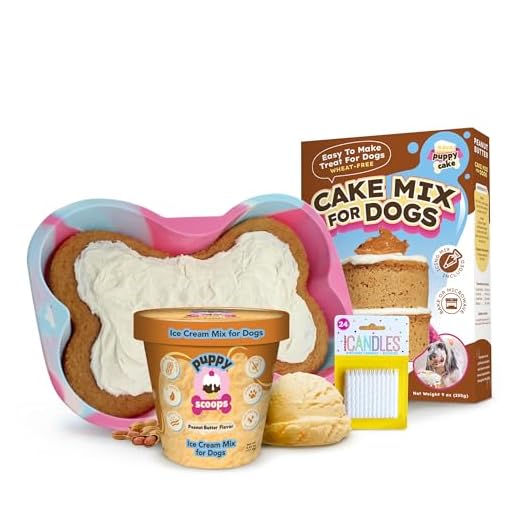 Puppy Cake Cake and Ice Cream All Natural Fluffy & Moist Dog Birthday Cake Kit in with Peanut Butter, Your Choice of Ice Cream Mix, Bone Silicone Pan and 24 Candles (Peanut Butter)