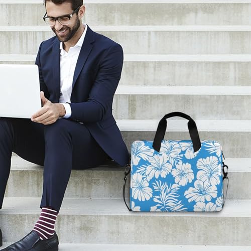 Maletín para portátil con estampado de flores hibisco azul blanco 13-15.6 pulg miniatura 3