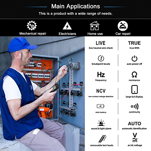 A1 Fully Automatic Anti-Burn Intelligent Digital Multimeter, Zero And Fire Wires Tester Non Contact Voltage Detector, Fast Accurately Measures Voltage, Current, Conductor On/Off, Color Ring Resistance #TOP6