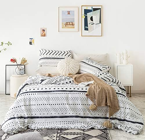 YuHeGuoJi Bohemian Striped Duvet Cover King 100% Cotton Black White Aztec Duvet Cover 3 Pcs Set 1 Polka Dots Arrow Patterned Duvet Cover with Zipper Ties 2 Pillowcases Geometric Boho Bedding Set Soft