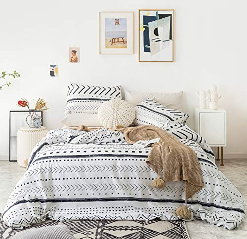 Yuheguoji Bohemian Striped Duvet Cover King 100% Cotton Black White Aztec Duvet Cover 3 Pcs Set 1 Polka Dots Arrow Patterned Duvet Cover With Zipper Ties 2 Pillowcases Geometric Boho Bedding Set Soft #TOP7