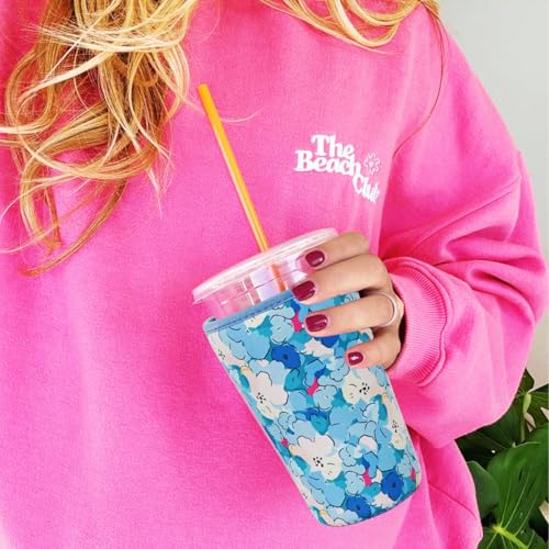 Image of Reusable Insulated Neoprene Iced Coffee Cup Sleeve, Durable Drink Sleeve for Cold Beverages, Beverage Holder for Iced Coffee (Misty Blossom)