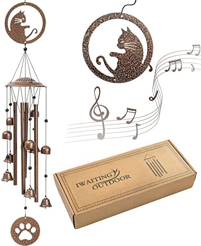 Iwaiting Outdoor Cat Wind Chimes for Outside, Memorial Wind Chimes Gifts for Mom,Great Gift for Your Own Patio, Porch, Garden, and Backyard