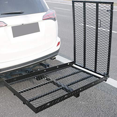 OKLEAD Hitch Mounted Cargo Carrier with Ramp, Steel Folding Cargo Rack, Rear Hitch