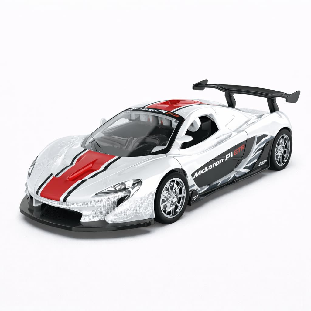 Wizplex MSZ Official Licensed McLaren P1 GTR Diecast Model Car 1:32 Scale | Light & Sound | Metal Pull Back Hypercar Toy | Premium Display & Gift for Car Lovers (White)-image-20
