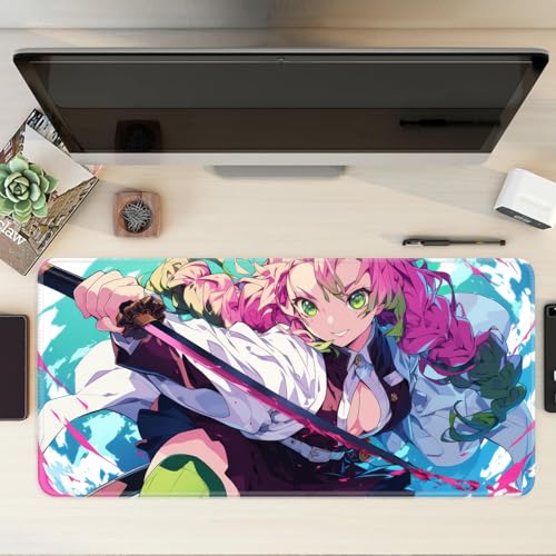 Image of Anime Theme Printed XL Extended Stich Edge Mousead | Smooth Surface Gaming Mousepad with Anti-Slip Rubber Base | 3mm Thick - 11 x 23 Inch (Mitsuri (P107))