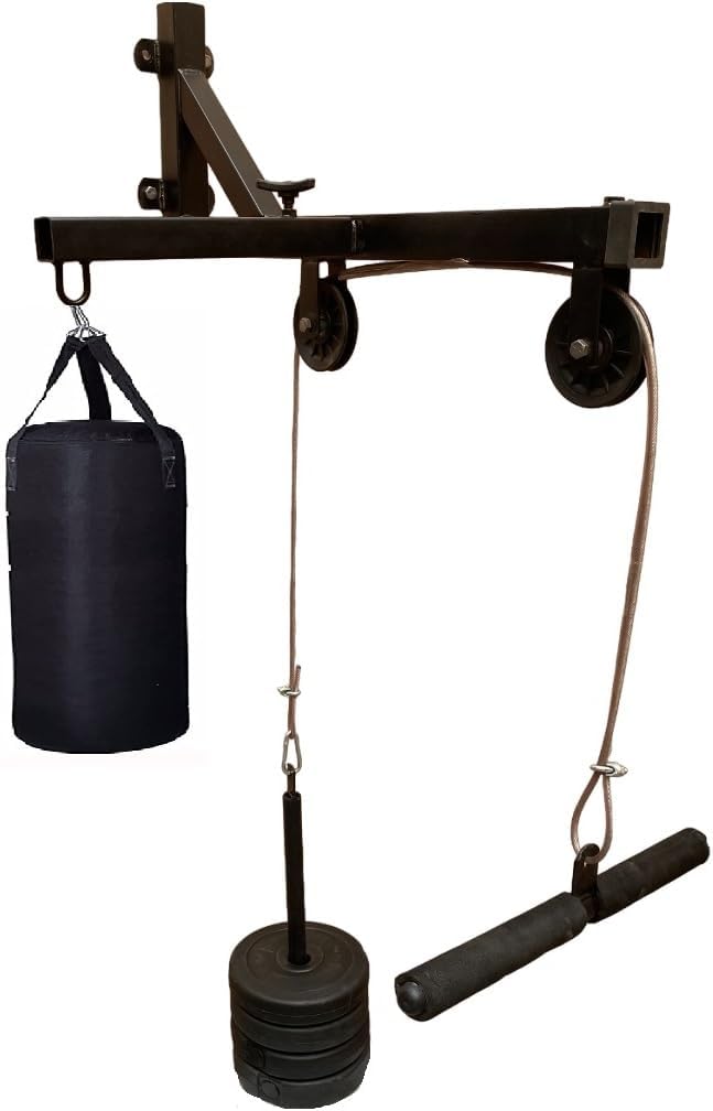 VENOM Wall Mounted With Double Pulley Pull Up Bar with 55 Kg. Holding Capacity Home Gym Equipement for Full Body Workout/Arm Strength Training/Biceps/Triceps/Trapezius/Pulldowns with Boxing Stand