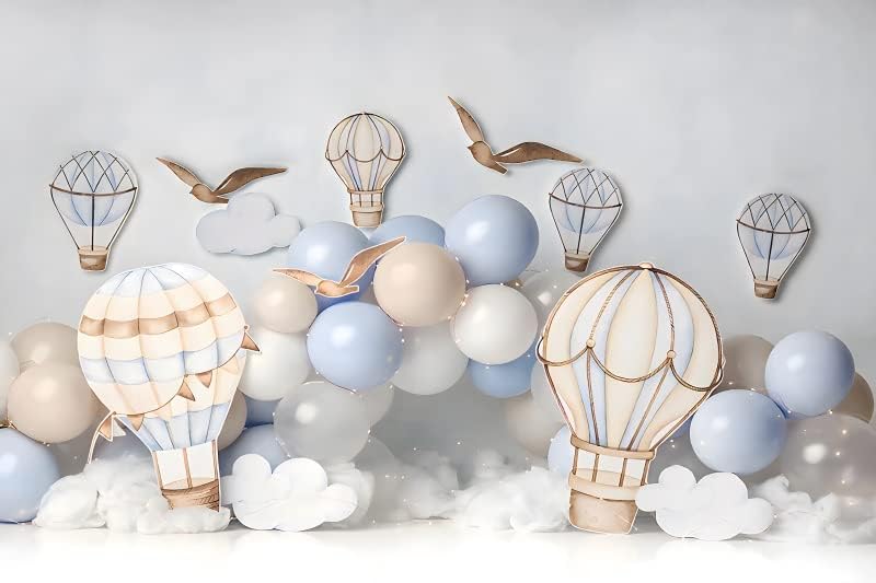 Hot Air Balloons Backdrop Kids Birthday Theme World Trip Party Decoration Cake Smash Adventure Baby Shower Photography Background Boys Girls Birthday Banner Props 7x5ft