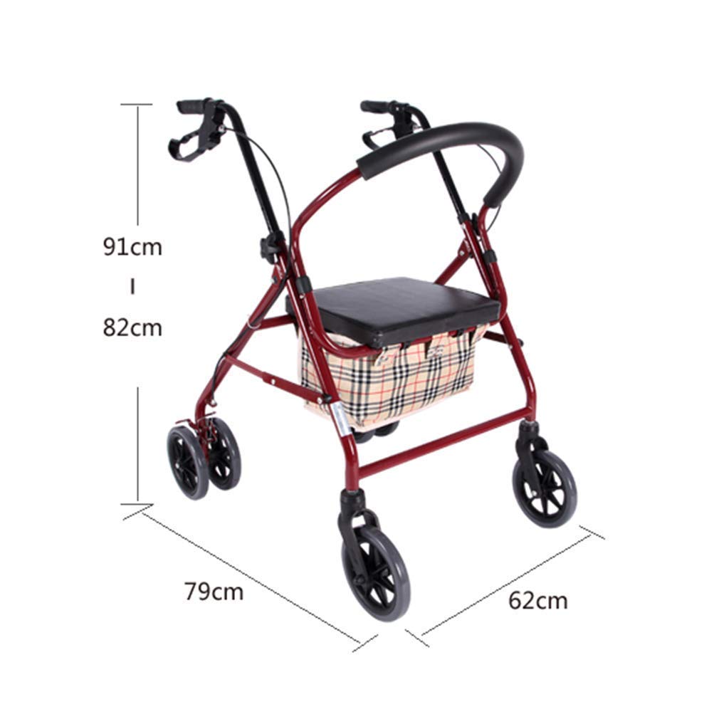Chodzik Rollator z siedziskiem, składany chodzik, 4-kołowe pomoce do chodzenia, podwójny układ hamulcowy, używany do chodzenia seniorów, czerwony Interesting